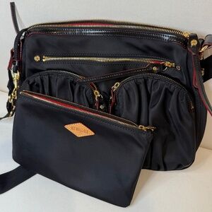 Vintage Black Nylon MZ Wallace Shoulder Bag w/Cosmetic Pouch